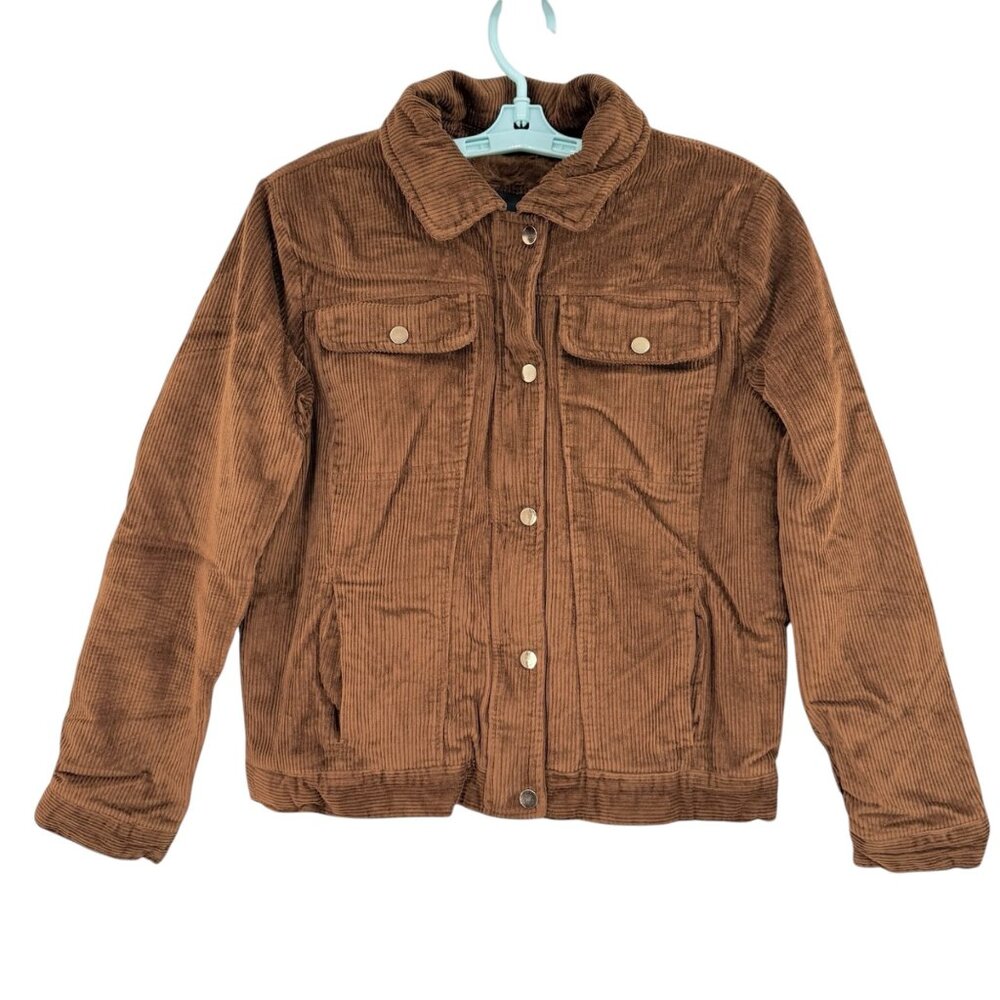 Me Jane Women's Faux Fur Lined‎ Zip/Snap Button Brown Corduroy Jacket Size M NWT